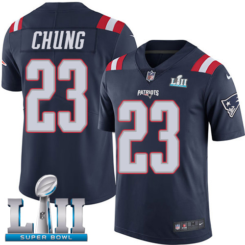 Nike Patriots #23 Patrick Chung Navy Blue Super Bowl LII Men's Stitched NFL Limited Rush Jersey - Click Image to Close
